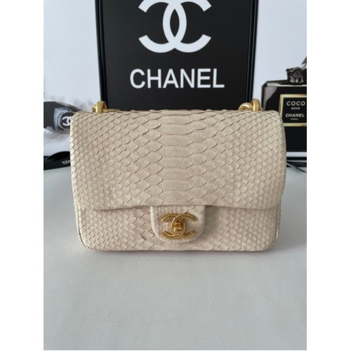 Chanel KLEINE FLAP BAG Schlangenhaut Goldfarbenes Metall AS3214 Beige