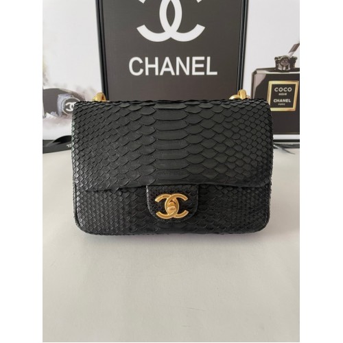 Chanel SMALL FLAP BAG Snakeskin Gold-Ton Metal AS3214 schwarz