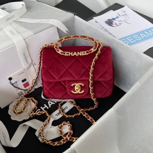 Chanel SMALL FLAP BAG Samt goldfarbenes Metall AS3450 Burgund