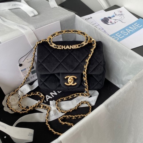 Chanel SMALL FLAP BAG Samt goldfarbenes Metall AS3450 schwarz