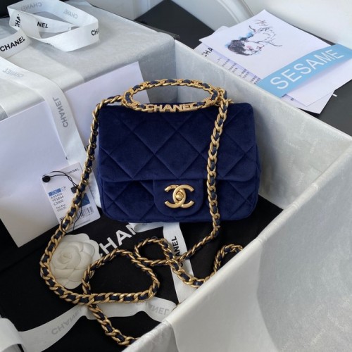 Chanel SMALL FLAP BAG Samt goldfarbenes Metall AS3450 blau