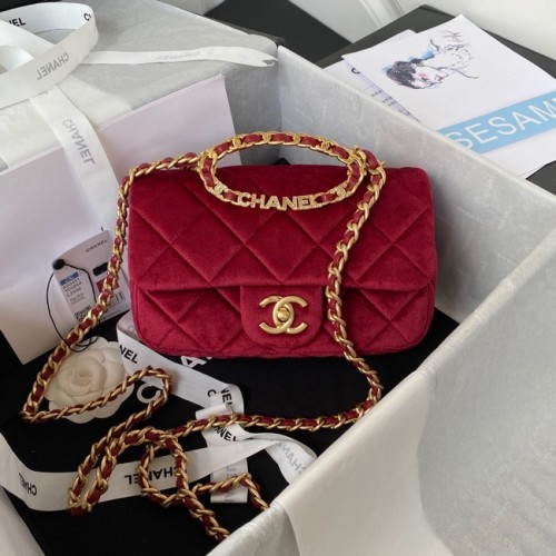 Chanel FLAP BAG Samt goldfarbenes Metall AS3451 Burgund