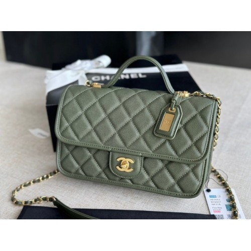 Chanel KLEINE FLAP TASCHE MIT OBEREM GRIFF AS3653 schwärzlich grün