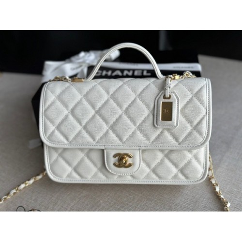 Chanel KLEINE FLAP TASCHE MIT OBEREM GRIFF AS3653 weiß