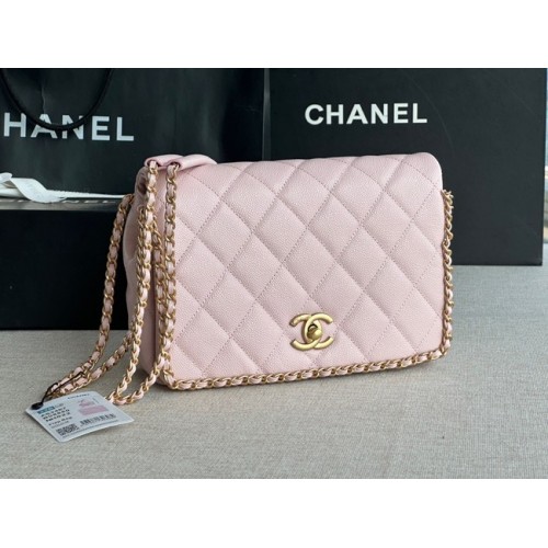 Chanel SMALL Flap Bag genarbtes Kalbsleder goldfarbenes Metall AS3467 rosa