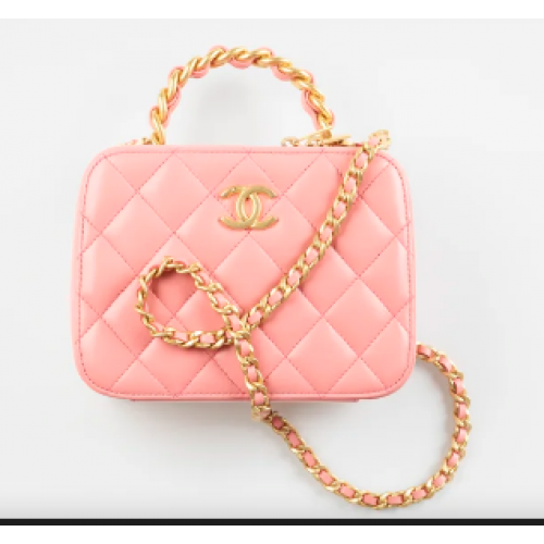 Chanel SMALL VANITY CASE Lammleder goldfarbenes Metall AS3318 rosa