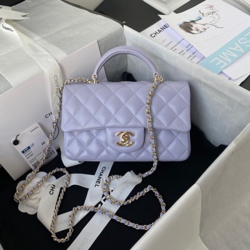 Chanel Lammfell-Leder-Mini-Überschlagtasche mit oberem Griff AS2431 hellviolett