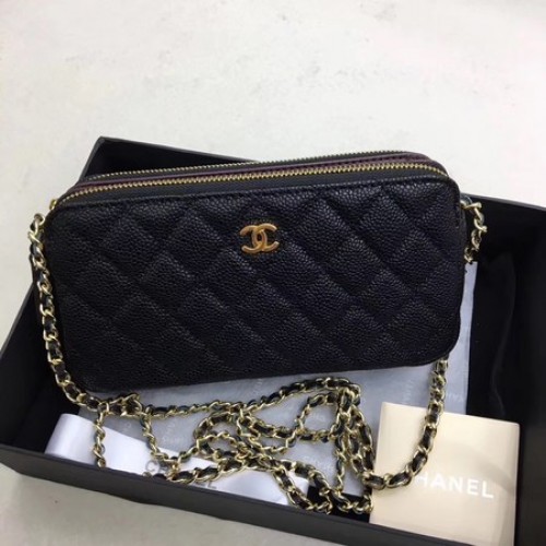 Chanel Umhängetasche Schwarz Cannage Muster Leder CHA6845 Gold