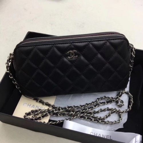 Chanel Umhängetasche Schwarz Schafsleder CHA6845 Silber