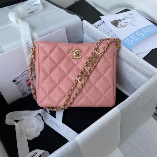 Chanel Umhängetasche genarbtes Kalbsleder&goldfarbenes Metall AS3223 rosa