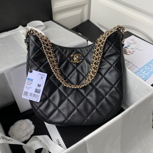 Chanel Umhängetasche Lammleder hellgoldfarbenes Metall AS3153 schwarz