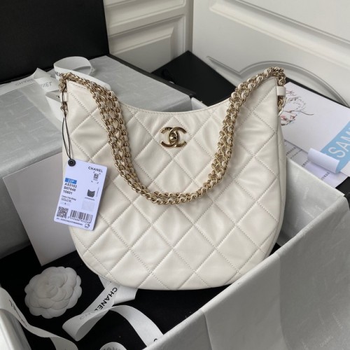 Chanel Umhängetasche Lammleder hellgoldfarbenes Metall AS3153 weiß