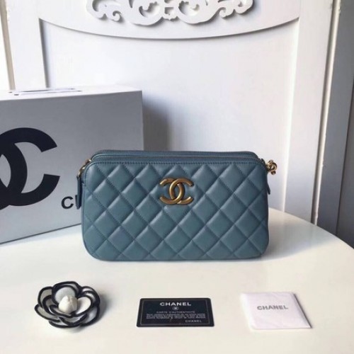 Chanel Umhängetasche Original Schafsleder A66269 Hellblau