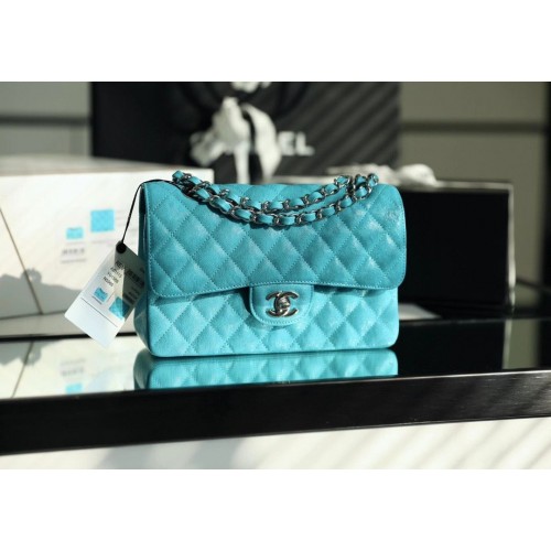 Chanel Small Classic Handtasche Genarbtes Kalbsleder Caviar silberfarbenes Metall A01113 Grün