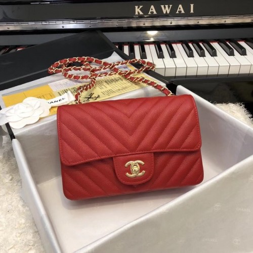 Chanel Small Classic Handtasche genarbtes Kalbsleder goldfarbenes Metall A69900 rot