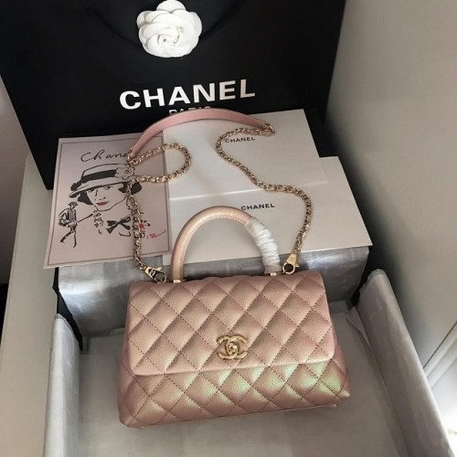 Chanel Kleine Klappentasche mit Griff oben A92990 Hellrosa