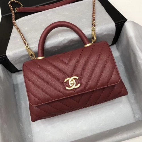 Chanel Kleine Klappentasche mit Griff oben A92990 Wein
