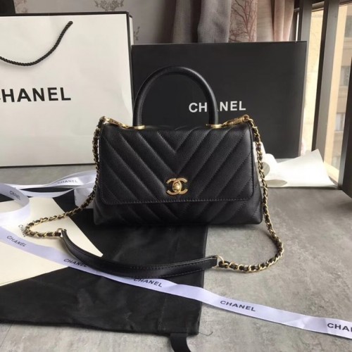 Chanel Kleine Klappentasche mit oberem Griff A92990 schwarz