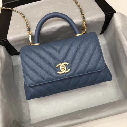 Chanel Small Flap Bag mit Top Handle A92990 dunkelblau