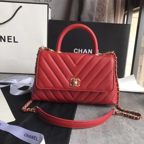 Chanel Kleine Klappentasche mit oberem Griff A92990 rot