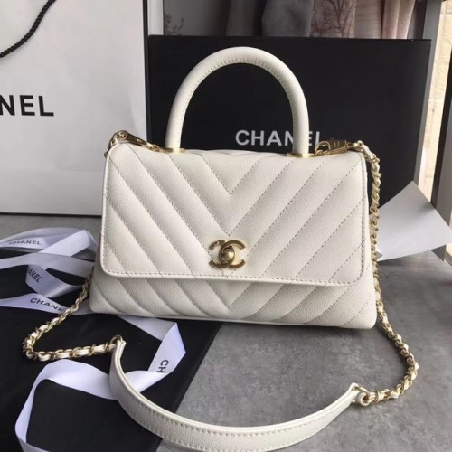Chanel Kleine Klappentasche mit oberem Griff A92990 weiß