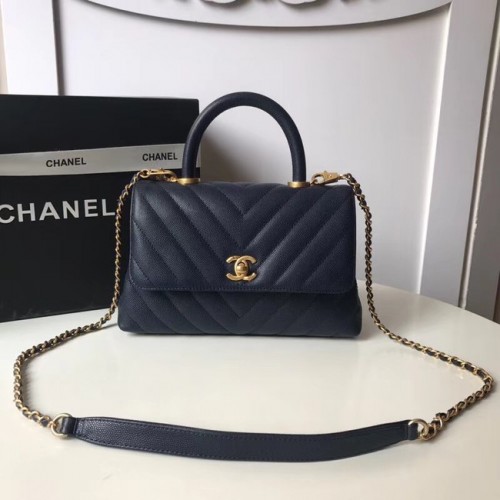 Chanel Small Flap Bag mit Top Handle A92991 Dunkelblau
