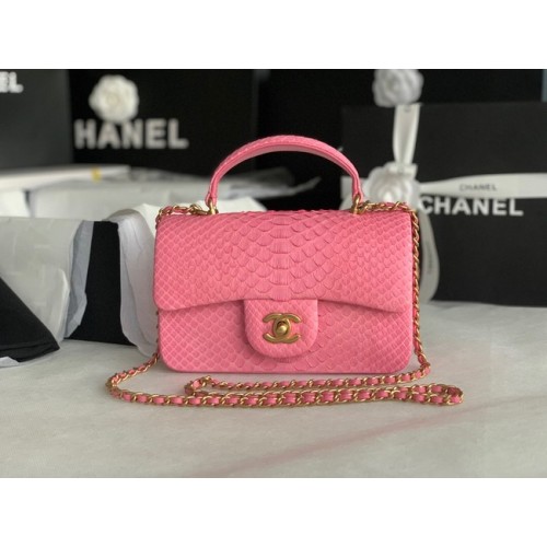 Chanel Mini-Überschlagtasche aus Schlangenhaut mit oberem Griff AS2431 Pink