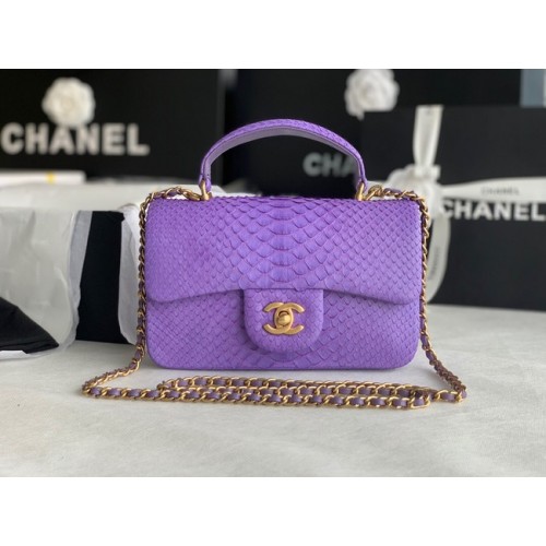 Chanel Mini-Überschlagtasche aus Schlangenhaut mit oberem Griff AS2431 lila