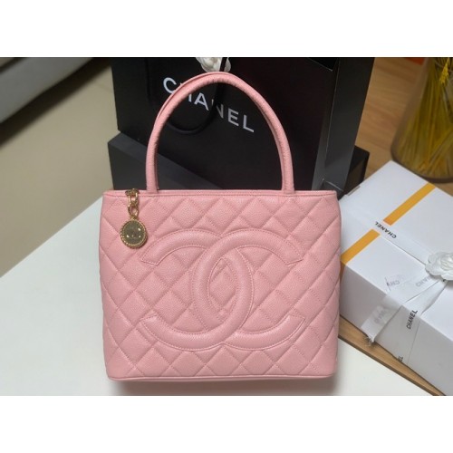 Chanel Tote Bag Genarbtes Kalbsleder&goldfarbenes Metall AS1804 rosa