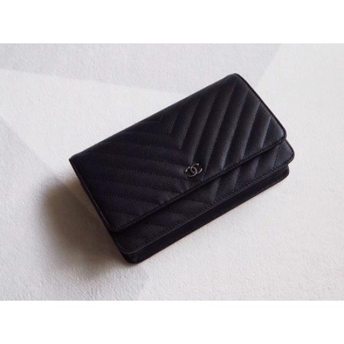 Chanel V Mini Flap Bag Schwarz Chevron Cannage Muster A33814V Silber
