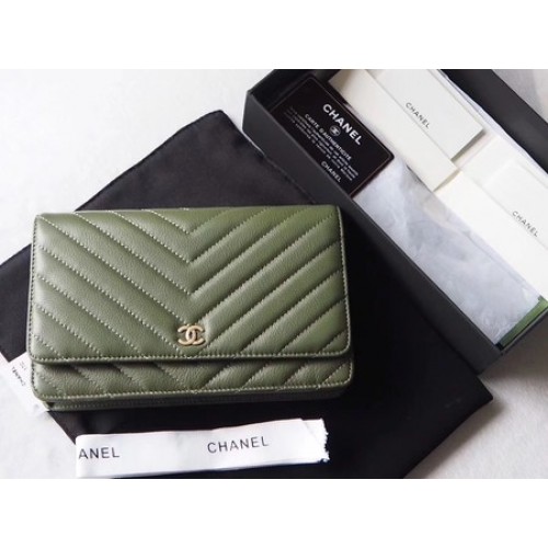 Chanel V Mini Flap Bag Chevron Schaffell Leder A33814V Grün