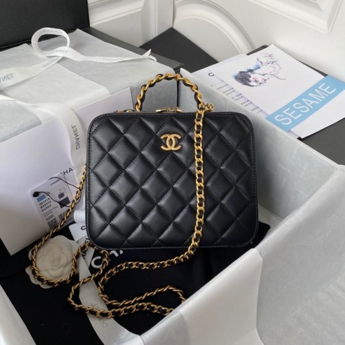 Chanel VANITY CASE Lammleder Goldfarbenes Metall AS3319 schwarz