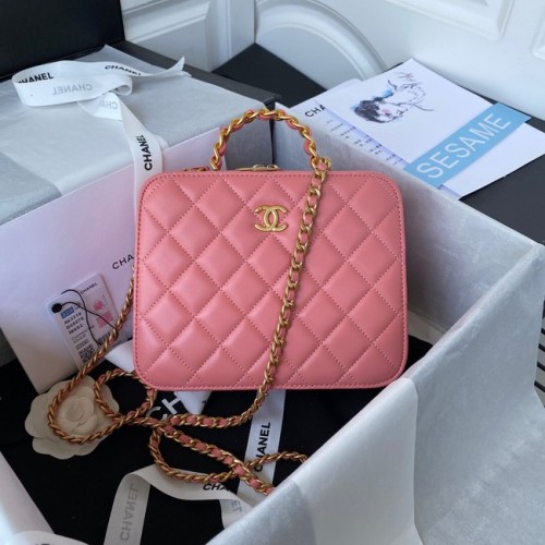 Chanel Kosmetikkoffer Lammleder goldfarbenes Metall AS3319 rosa