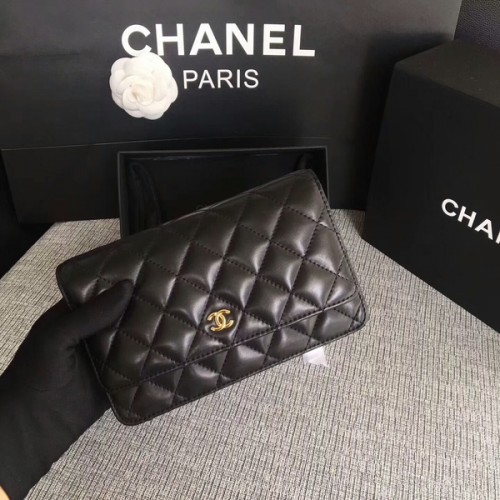 Chanel WOC Flap Bag Schwarz Original Schafsleder 33814 Glod