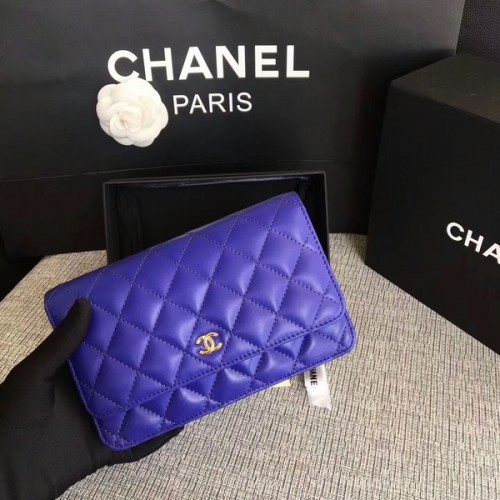 Chanel WOC Flap Bag Blau Original Schafsleder 33814 Glod