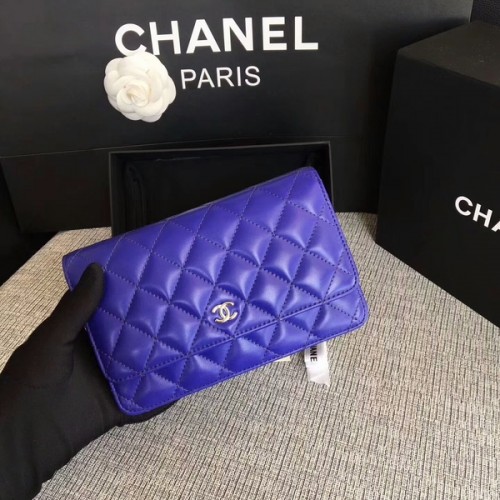 Chanel WOC Flap Bag Blau Original Schafsleder 33814 Silber