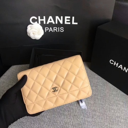 Chanel WOC Flap Bag Kamel Original Schafsleder 33814 Silber