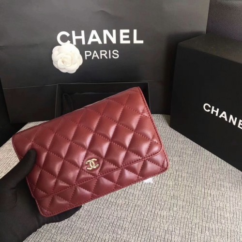 Chanel WOC Flap Bag Dunkelrot Original Schafsleder 33814 Silber