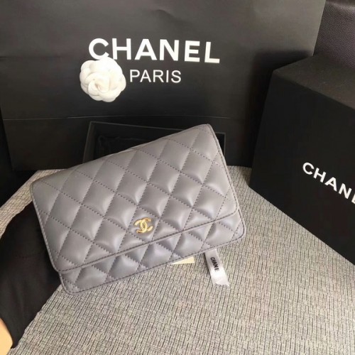 Chanel WOC Flap Bag Grau Original Schafsleder 33814 Glod