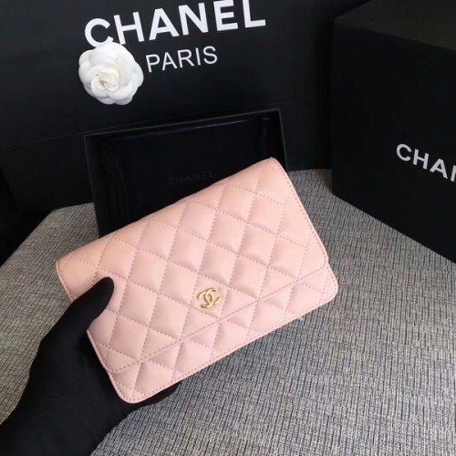 Chanel WOC Flap Bag Hellrosa Original Schafsleder 33814 Glod
