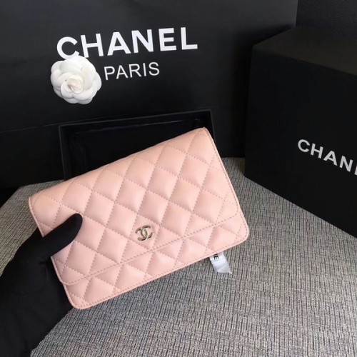 Chanel WOC Flap Bag Hellrosa Original Schafsleder 33814 Silber