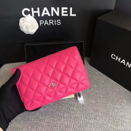 Chanel WOC Flap Bag Pink Original Schafsleder 33814 Silber