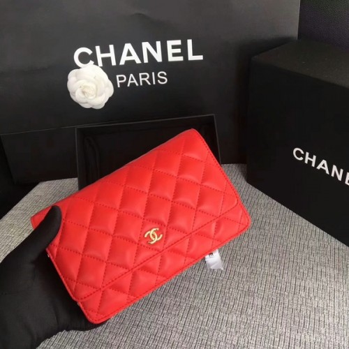 Chanel WOC Flap Bag Rot Original Schafsleder 33814 Glod