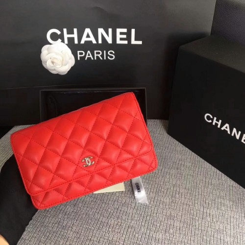 Chanel WOC Flap Bag Rot Original Schafsleder 33814 Silber