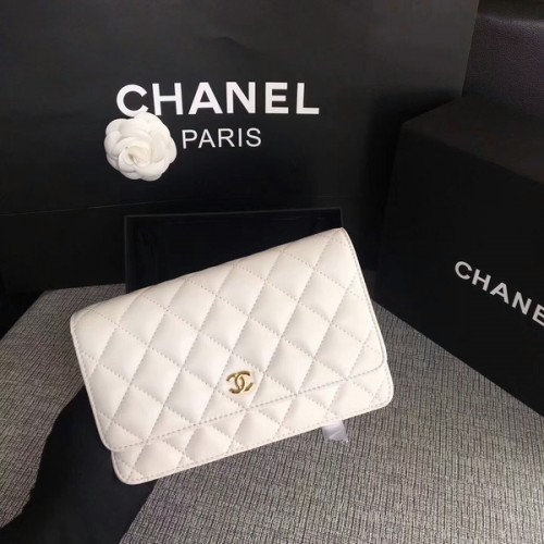 Chanel WOC Flap Bag Weiß Original Schafsleder 33814 Glod