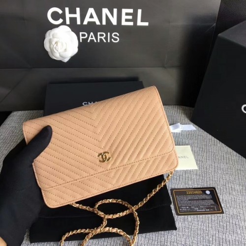 Chanel WOC Flap Umhängetasche Kamel Kalbsleder A33814 Gold