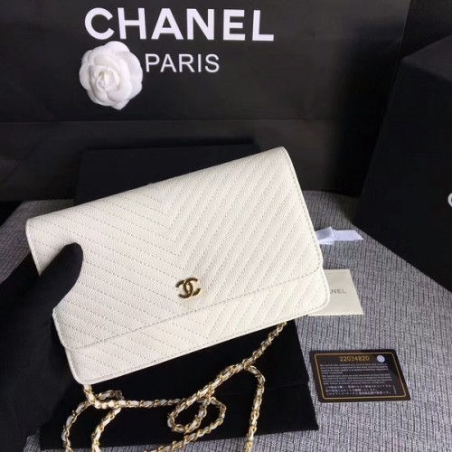 Chanel WOC Flap Umhängetasche Offwhite Kalbsleder A33814 Gold