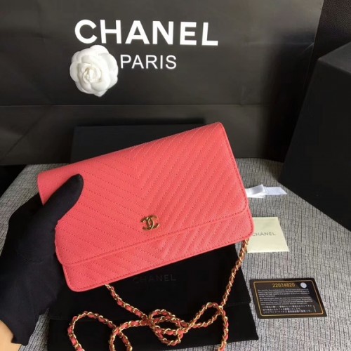 Chanel WOC Flap Umhängetasche Pfirsichfarbenes Kalbsleder A33814 Gold