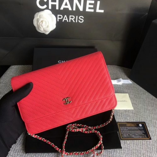 Chanel WOC Flap Umhängetasche Rosa Kalbsleder A33814 Silber
