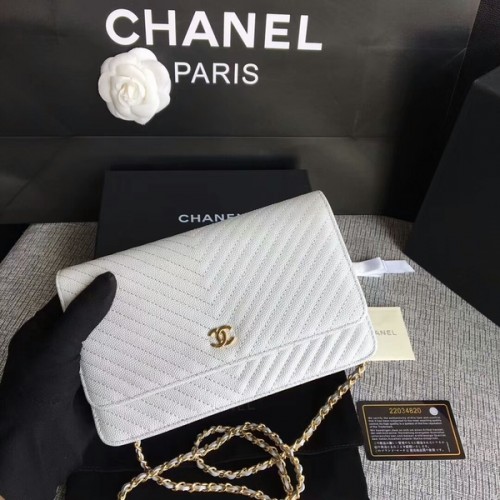 Chanel WOC Flap Umhängetasche Weißes Kalbsleder A33814 Gold